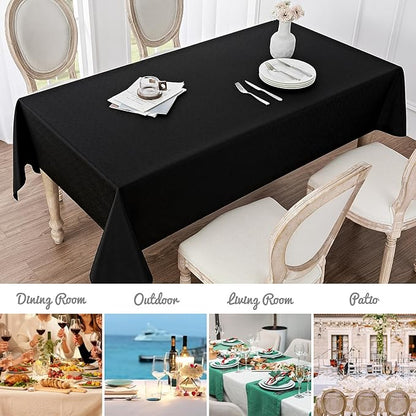 2 Pack Rectangle Tablecloth, 60x120 inch, Water Resistant Wrinkle Free Linen Textured Table Cloth Washable, Decorative Fabric Table Cover for Dining, Party and Camping, Black