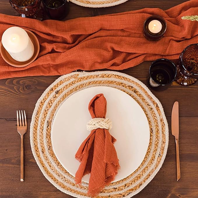 Cotton Jute Napkin Rings Handmade Braided Burlap Napkin Ring Set of 8, Natural - Image 3