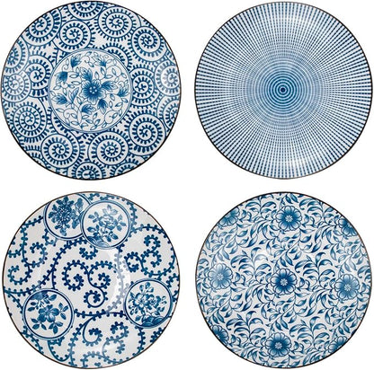Foraineam Set of 4 Blue and White Porcelain Serving Plates Floral Dinner by Foraineam