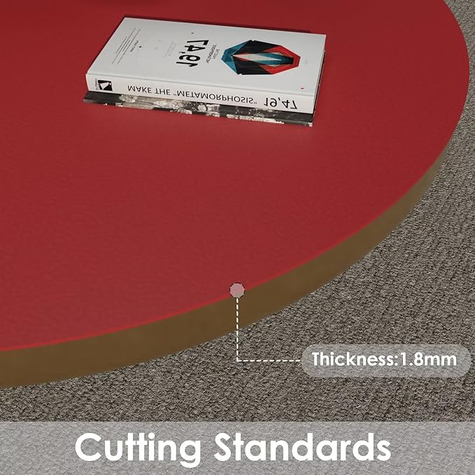 Round Table Pad, 1.8mm Thick, Dia.54 Inch, Leather Table Cover, Table Protector (Black+Wine Red)