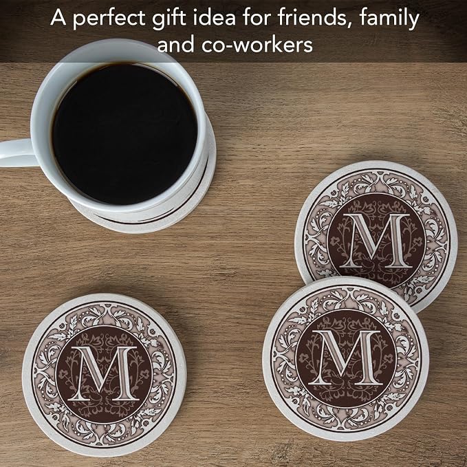 Thirstystone Monogram Round Natural Sandstone Coaster 4 Pack | 4" Diameter - Image 5