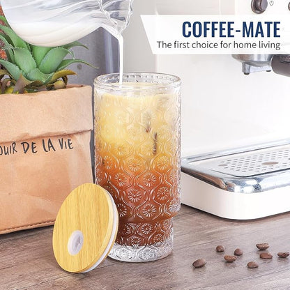 16 Oz Glass Cups Set of 2, Vintage Embossed Floral Glass Tumbler, Iced Coffee - Image 4