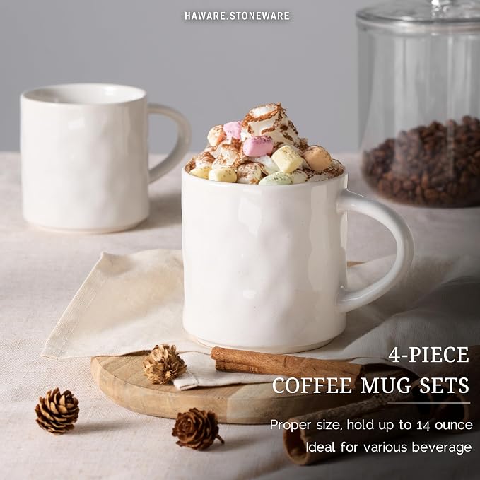 HaWare 14OZ Coffee Mugs Set of 4, Stoneware Coffee Cups - Image 3