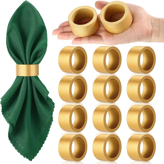 LemonRoad 12 Set Gold Napkin Rings Boho Wedding Wooden Napkin Holders Round by Unknown