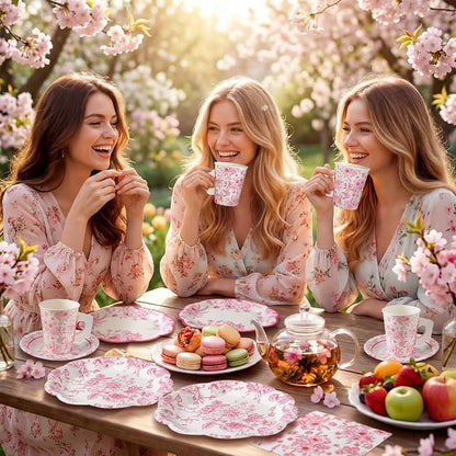 Pickmesh 252 Pcs Pink Floral Tea Party Supplies - Image 7