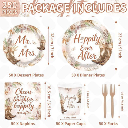 250Pcs Boho Cowgirl Bridal Shower Party Supplies - Image 2