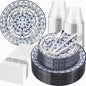 175 Pcs Blue Plates for 4th of July | Floral Disposable Dinnerware Set. by Hioasis