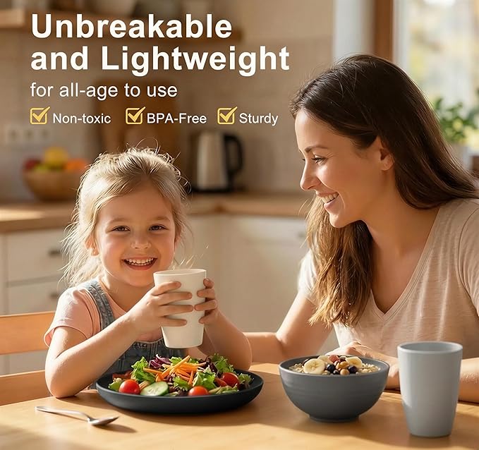 40 Piece Plates and Bowls Sets for 8, Unbreakable Wheat Straw Dinnerware Sets - Image 5