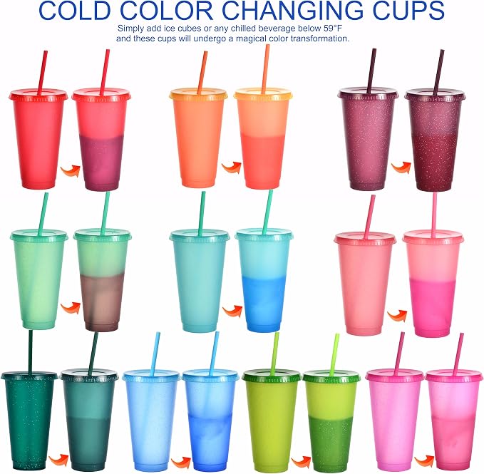Color Changing Cups, 5 Pack 24oz Plastic Tumblers, Reusable Iced Coffee & - Image 4