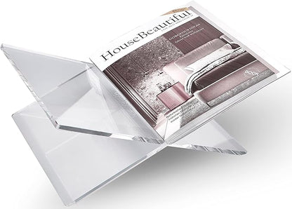 Honygebia Clear Acrylic Book Stands - Cross Frame Acrylic Book Holder, Open Bookstand for Display and Reading, Suitable for Art, Bible, Cookbook, Easel, Magazine, Textbooks 12.5" x 9.5" x 5.5"