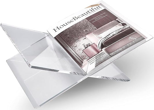 Honygebia Clear Acrylic Book Stands - Cross Frame Acrylic Book Holder, Open Bookstand for Display and Reading, Suitable for Art, Bible, Cookbook, Easel, Magazine, Textbooks 12.5" x 9.5" x 5.5"