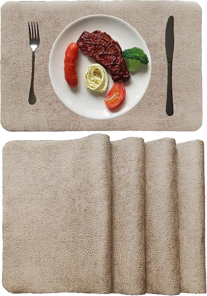 Placemats Set of 4, 6 for Dining Table, Fake Pu Table Cloth Set, Washable Textile Mats 12"x18" Brown