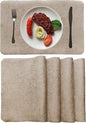 Placemats Set of 4, 6 for Dining Table, Fake Pu Table Cloth Set, Washable Textile Mats 12"x18" Brown