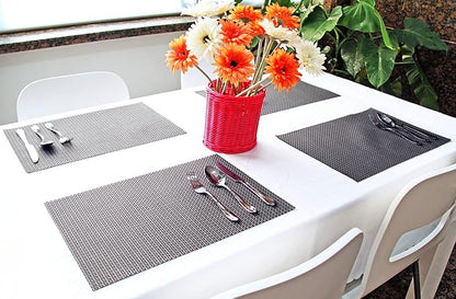 New Star Foodservice 28195 Crossweave Woven Vinyl Placemats, Set of 4, Electrum Silver