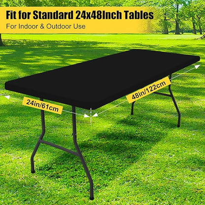 Smiry Rectangle Picnic Table Cloth, Waterproof Elastic Fitted Tablecloths for 4 Foot Tables, Washable Polyester Table Cover for Camping, Indoor and Outdoor (Black, 24"x48")