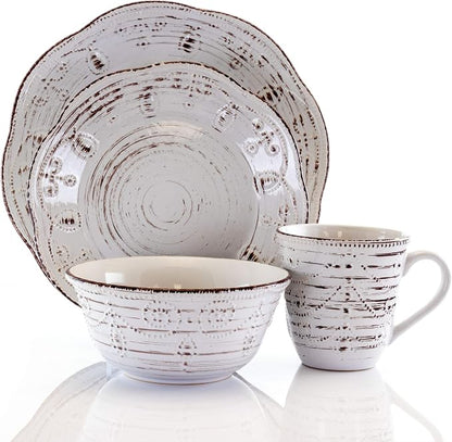Elama Rustic Birch 16 Piece Embossed Scalloped Stoneware Round Dinnerware Set - Image 2