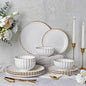 GBHOME Stoneware Dinnerware Sets for 4,Handcrafted Embossed Design Reactive Glaze Ceramic Plates and Bowls, Dishwasher and Microwave Safe, Service for 4(12pcs),Pearl White