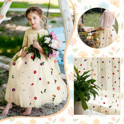 BINBE 6pcs Champagne Daisy Spring Table Runner Embroidery Gauze 10FT Florals - Image 8