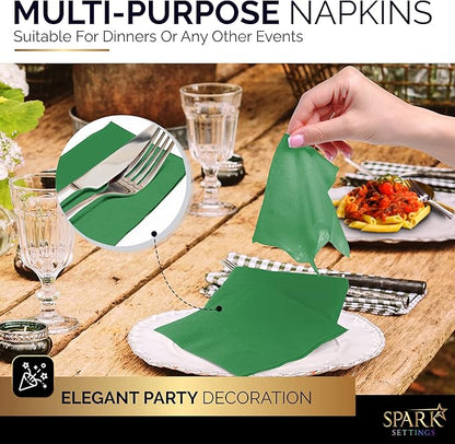 100 Pack Green Beverage Napkins, Big Party Pack, 2 Ply, Ideal for Wedding, Party, Birthday, Dinner, Lunch, Cocktails. (5” x 5”) by Amcrate