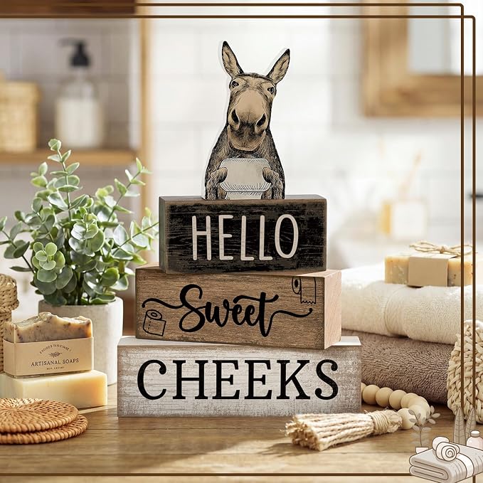 Moucuny 4 Pcs Donkey Bathroom Decor Set Farmhouse Bathroom Decor and - Image 5