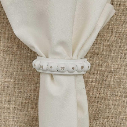 Split P Sun Washed Bead Napkin Ring Set of 4 | Rustic Cream Mango Wood Napkin Holders with Beaded Design | 0.75" x 2.5" | Farmhouse, Coastal & Boho Table Decor