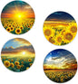 Drinks Coasters Set of 4, Sunflower Round 4" Cup Coasters, Absorbent Ceramic Stone Coasters with Cork Base, Cute Coasters for Table Home Décor, Ideal Gifts for Women Men