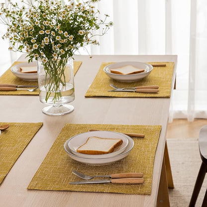 Kevin Textile Table Mats Set of 4 Heat Resistant Washable Placemats for Parties Buffet Dinner, 13 x 19 inches, Honey Yellow