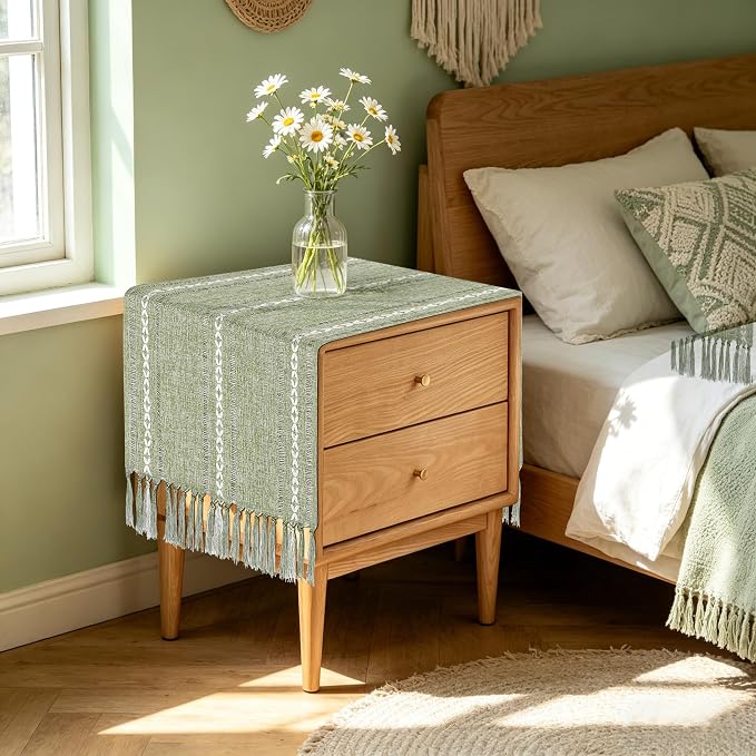 Boho Table Runner Short 15.7 x 36 inch, Spring Sage Green Coffee Table Cover - Image 2