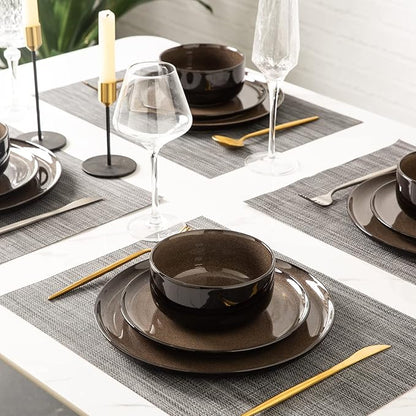 LERATIO Ceramic Dinner Plates Set of 6, 10.5 Inch Reactive Glaze Porcelain Plates, Modern Shape Dinnerware Dishes Set for Kitchen,Microwave&Dishwasher&Oven Safe, Scratch Resistant-Chestnut