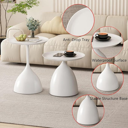 Nesting Tables, Off-White Side Tables, Modern End Tables for Living Room Nesting Coffee Table Set of 2,Console Table Pedestal Tables