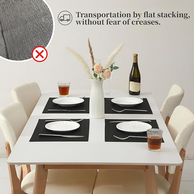 Leetaltree Black Frame Placemats Set of 4 - Heat Resistant Non-Slip Place mats for Dining Table, Washable Durable PVC Vinyl Woven Table Mats（Black Frame, 4）