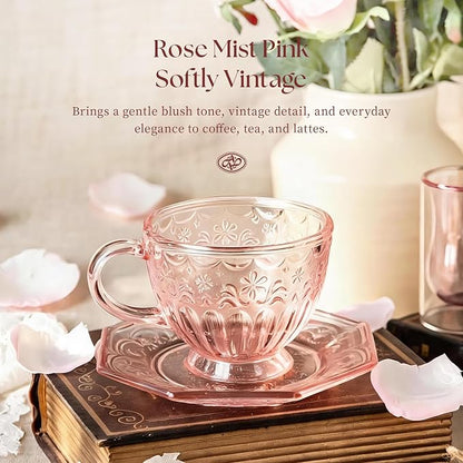 Vintage Glass Tea Cup and Saucer Set, 12 oz Large Coffee Cup | Handcrafted - Image 2