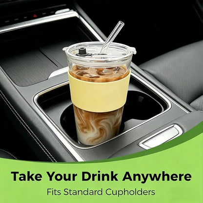 Birity 16oz Glass Cup with Lid and Glass Straw, Reusable Iced Coffee Cups - Image 5