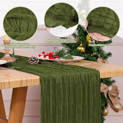 4 Pack Olive Green Table Runner 17 x 108inch Cheesecloth Table Runner Boho - Image 5