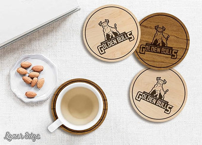 LazerEdge John C Smith Golden Bulls Wooden Coaster Set - Cherry Wood - Officially Licensed Product - 4-Pack