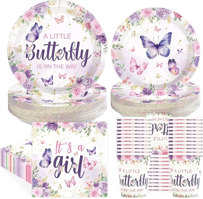 250 Pcs Butterfly Baby Shower Decorations, Serves 50 | A Little Butterfly is on by Greencian