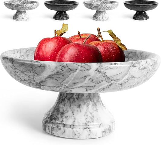 Decorative Marble Bowl with Anti-Slip Pads, Large Countertop Centerpiece and Modern Catch All Bowl for Entryway Keys - Elegant Large Fruit Bowl, White, ~10"