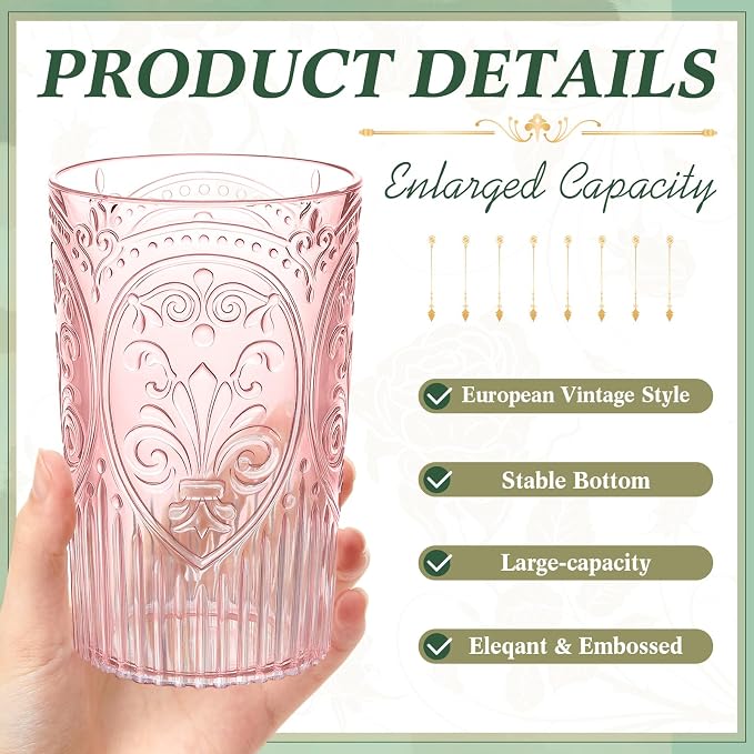 48 Pcs 16 oz Plastic Vintage Drinking Glasses Stemless Ribbed Highball Glasses - Image 2