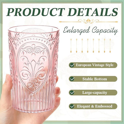 48 Pcs 16 oz Plastic Vintage Drinking Glasses Stemless Ribbed Highball Glasses - Image 2
