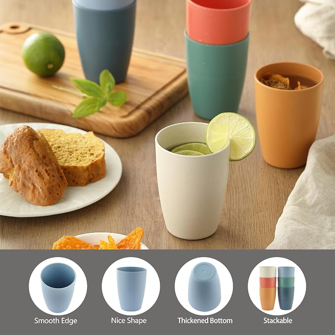 6PCS Wheat Straw Cups, OHOLA Unbreakable Reusable Plastic Drinking Glasses Cups - Image 3