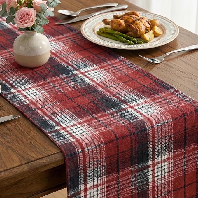 Artoid Mode Red Dark Blue Farmhouse Plaid Valentine Table Runner, Winter Rustic - Image 4