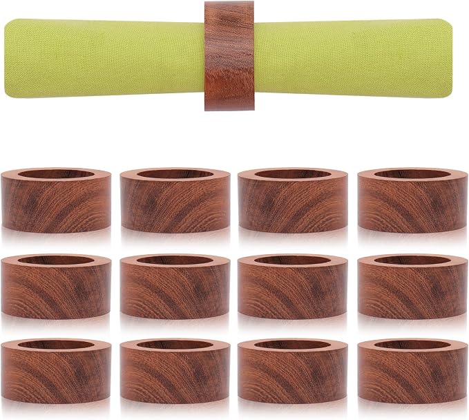 Handmade Acacia Wooden Napkin Rings Set of 12 - Image 3