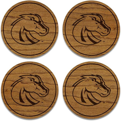LazerEdge Boise State Broncos Wooden Coaster Set - Cherry Wood - Officially Licensed Product - 4-Pack