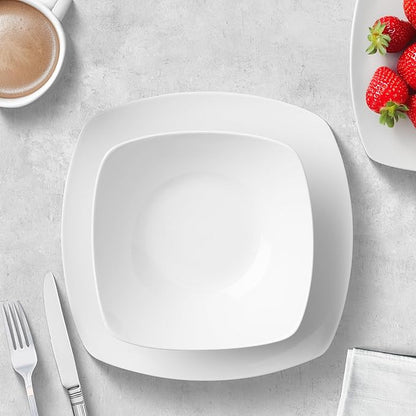 Zulay Kitchen Luna Plates and Bowls Sets, 16 Piece Modern Porcelain Dish Set for 4, Chip and Scratch Resistant Square Dinnerware Set, Microwave and Dishwasher Safe, Pearl White