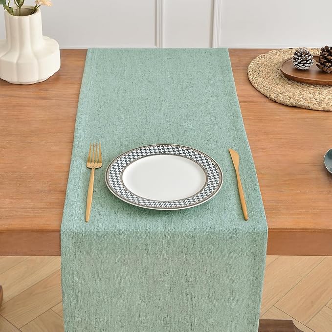Wracra Linen Table Runner, Light Green Table Runners 48 Inches Long | Rich - Image 6