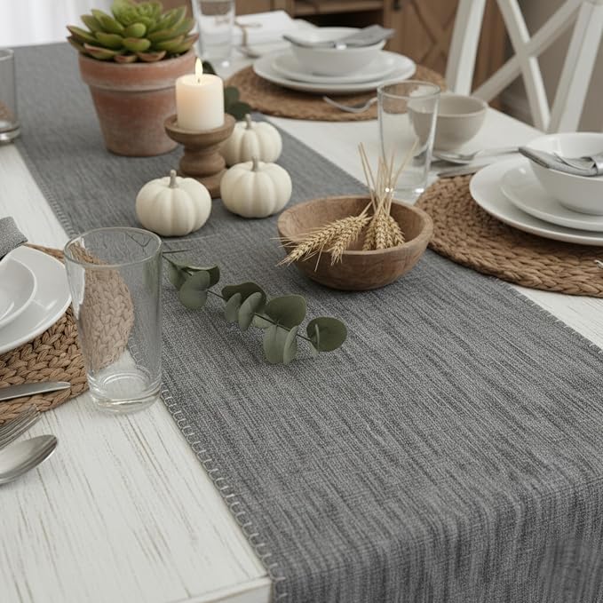 Dining Table Runner with Decorative Stitch at Edge Short Dresser Scarf Dining - Image 3