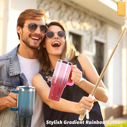 30 oz Shiny Tumbler with Handle and Straw, Stainless Steel Tumbler with Lid and - Image 7