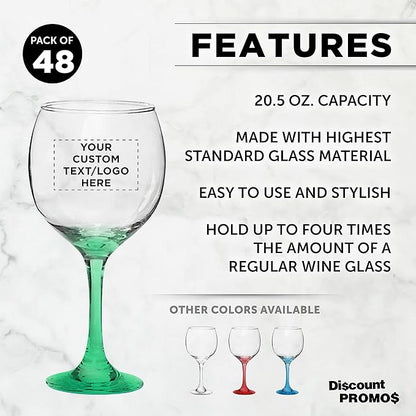 Custom Premiere Wedding Wine Glasses 20.5 oz Set of 48, Personalized Bulk Pack - Restaurant Glassware, Perfect for Red Wine or White Wine - Green
