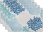 Giwawa Ocean Coral Placemats Set of 4 Summer Blue White Coral Reef Linen Table Place Mat Nautical Sea Marine Seaweed Heat-Resistant Place Mats for Dining Kitchen 12"x18"