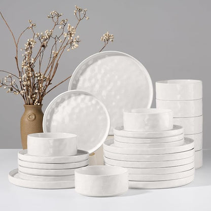 HaWare Dinnerware Sets, 24-Piece Plates and Bowls Set, Speckled White | by HaWare